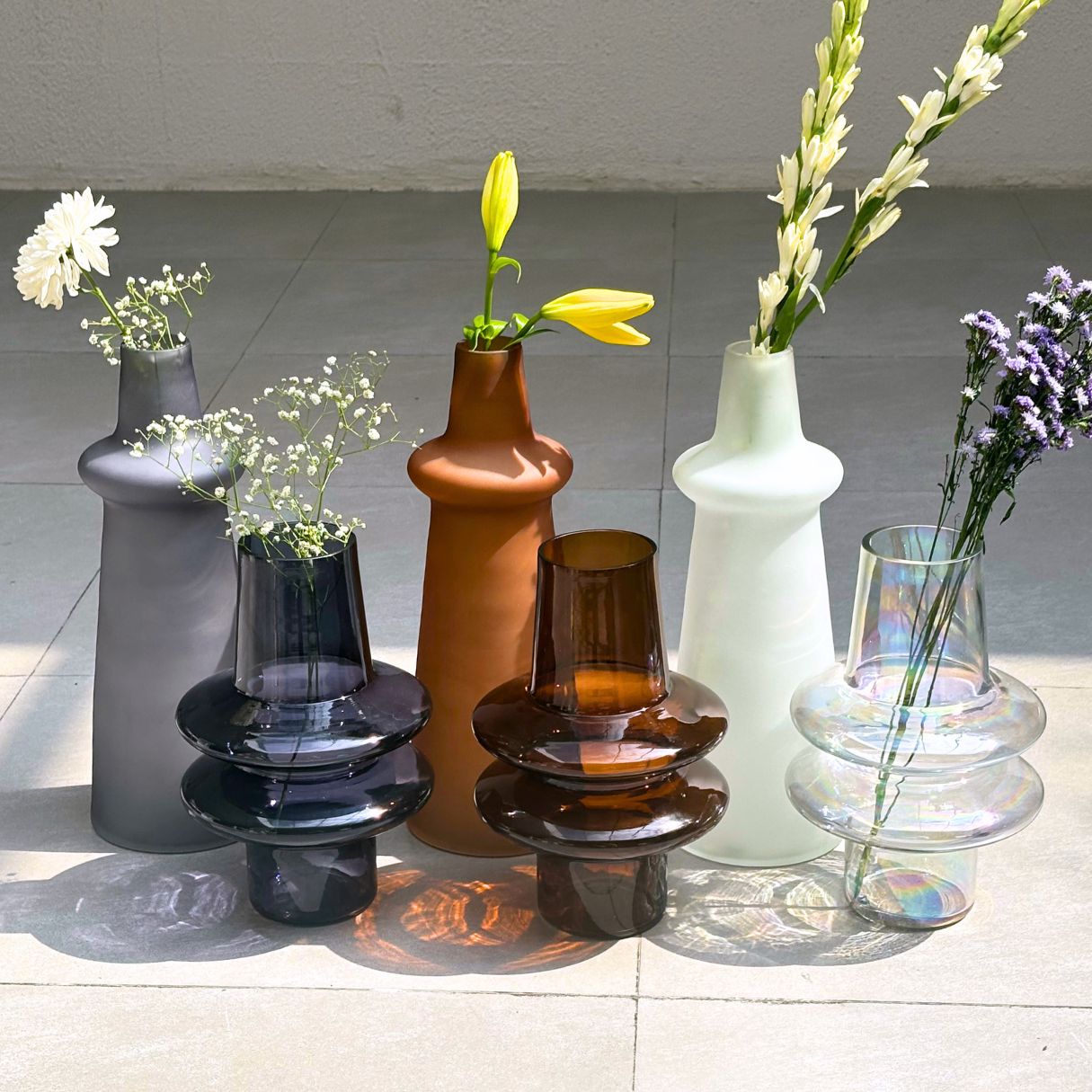 Frosted Glass Vase For Long Stems - 3 Colors