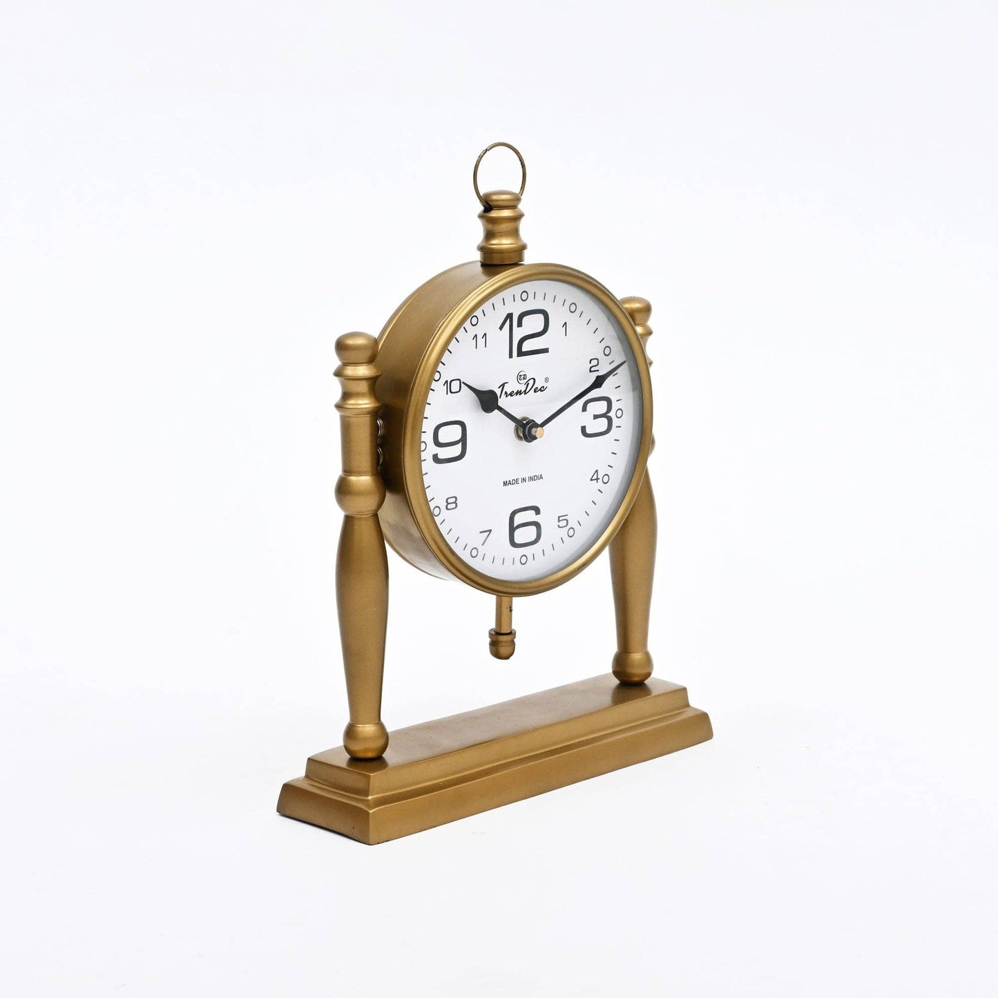 Antique Pillar Frame Desk Clock - Vintage Brown Table Clock