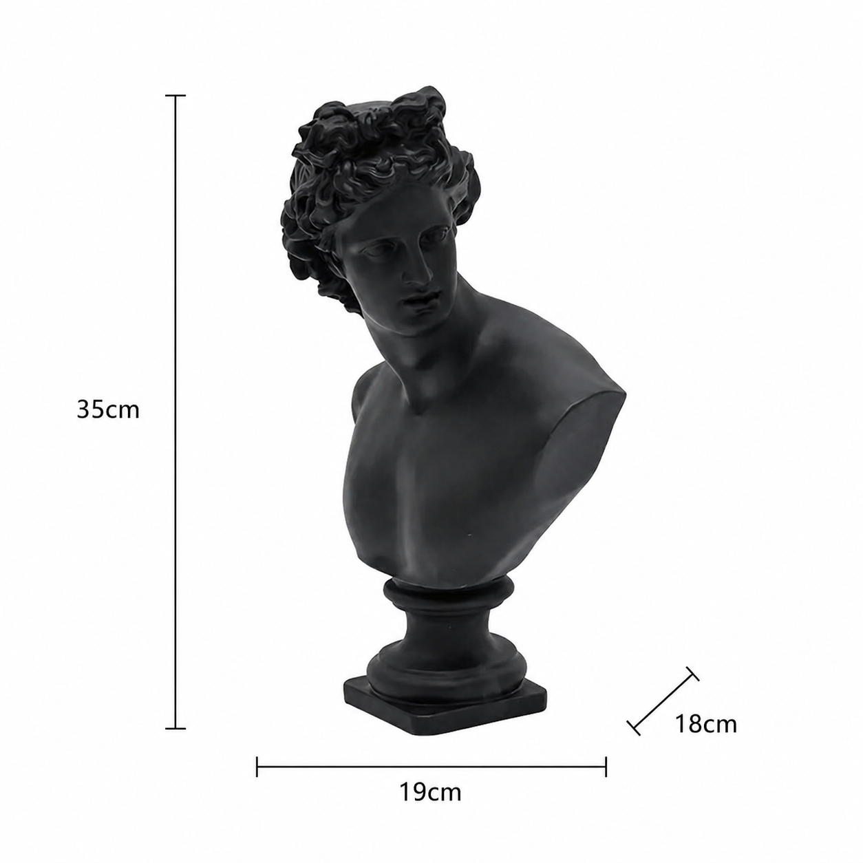 Black Neo-Classical Bust Sculpture in Matte Resin