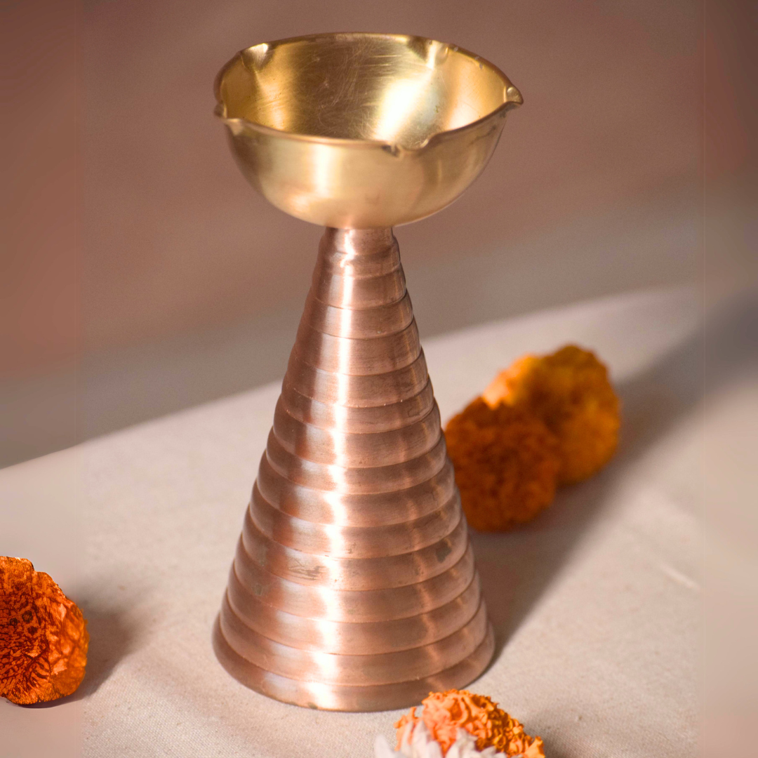 Brass & Copper Candle Holder - Sculptural Modern Design
