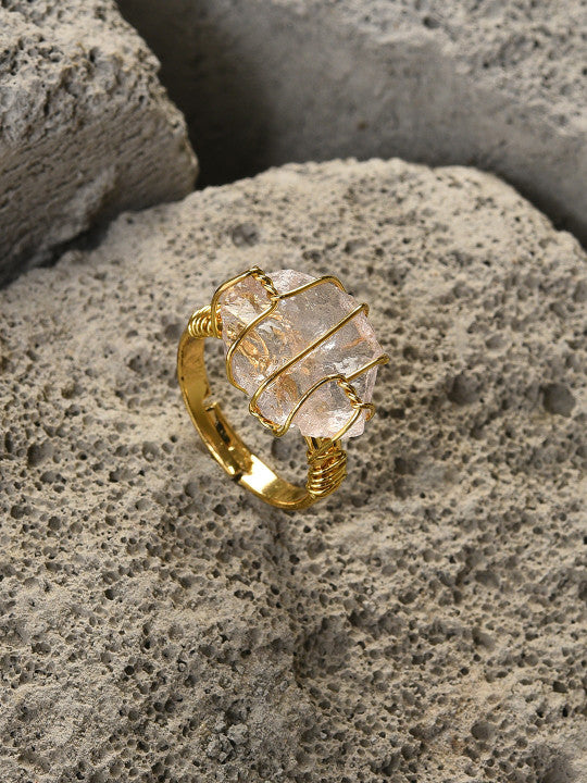Stone Statement Ring – Gold Tone Finish – Pink Stone Embellishment