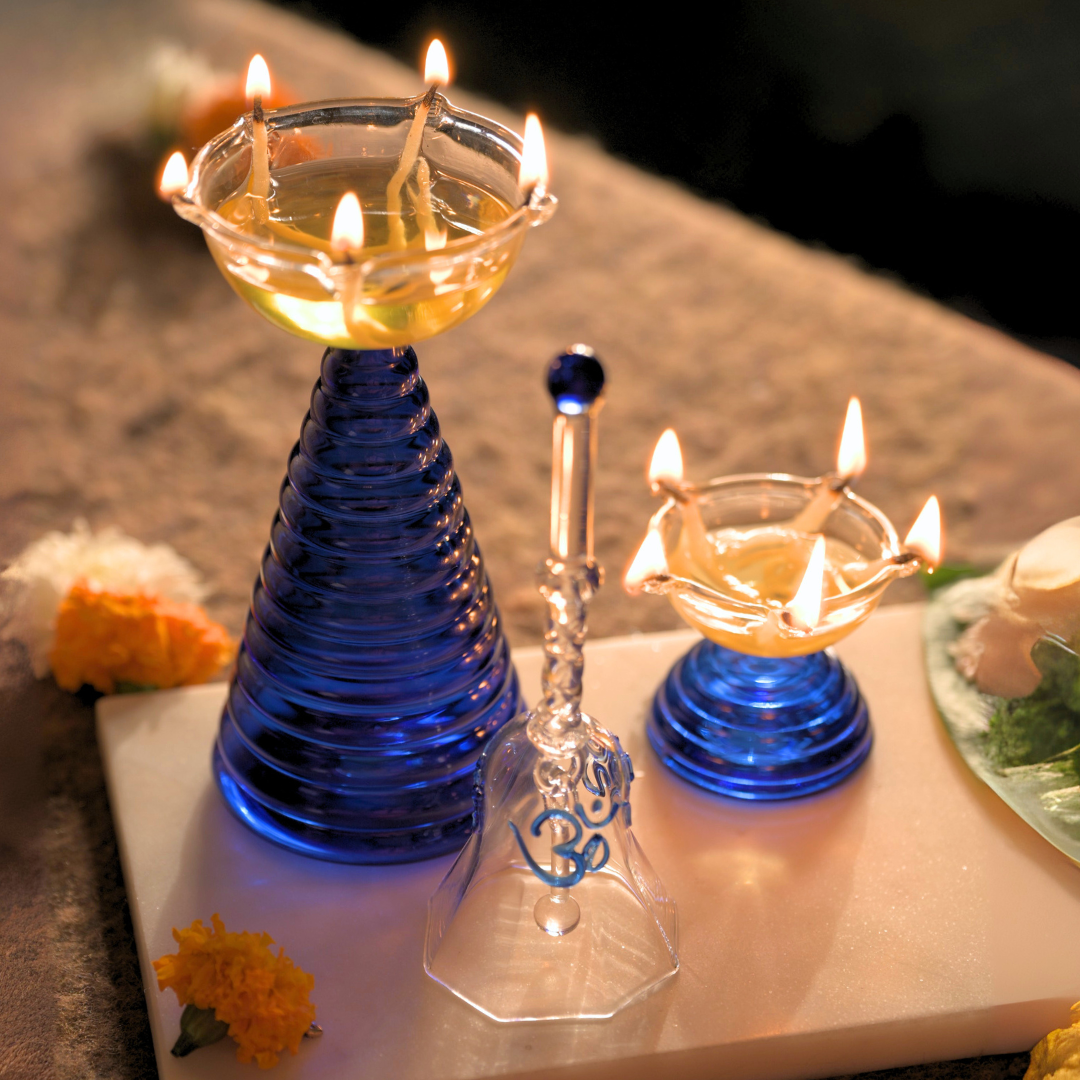 Glass Tea Light Candle Holder - Modern Diya Design
