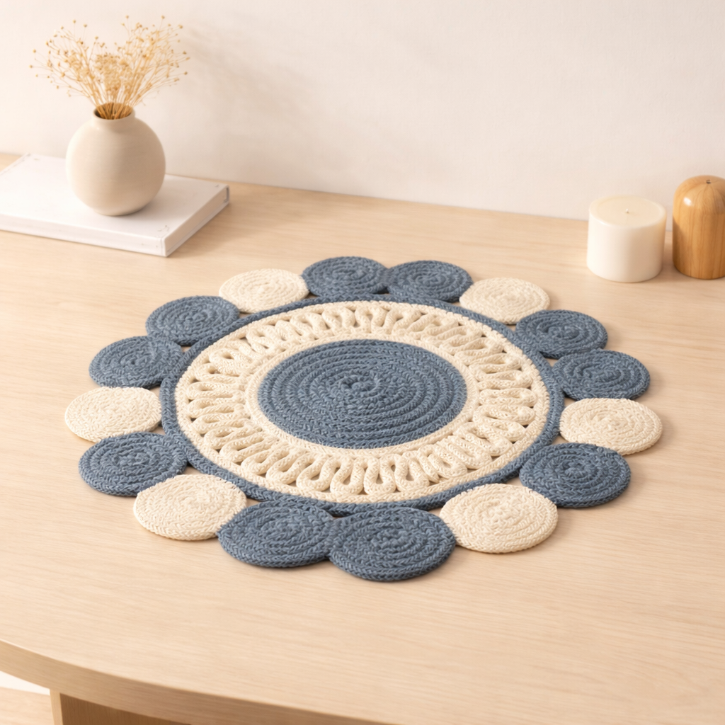 Blue Cotton Braided Placemat – Handcrafted Dining Mat