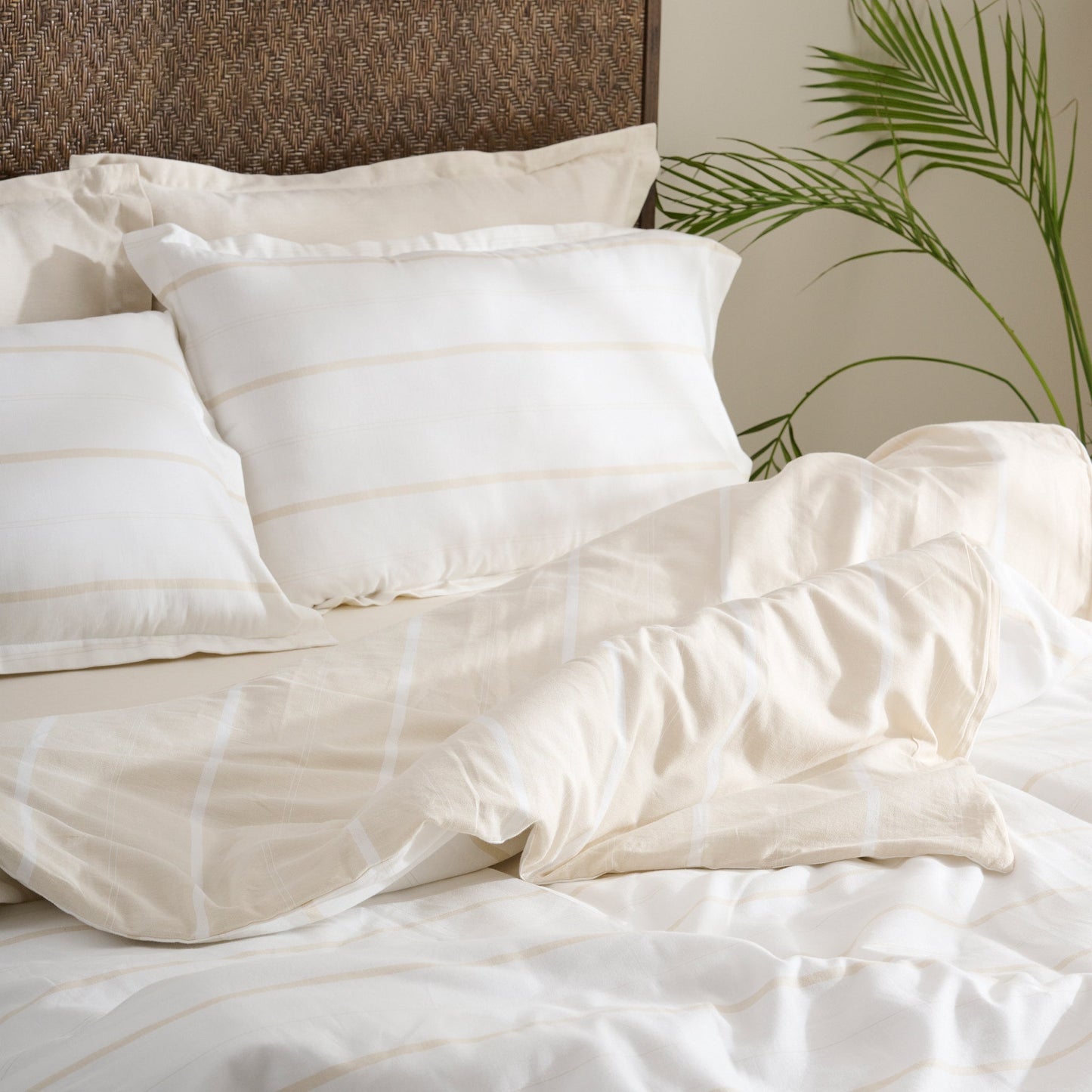 Duvet Cover | Cotton Bamboo Chambray | Sand Stripe, Double & Single Size | With 2 Pillow Shams