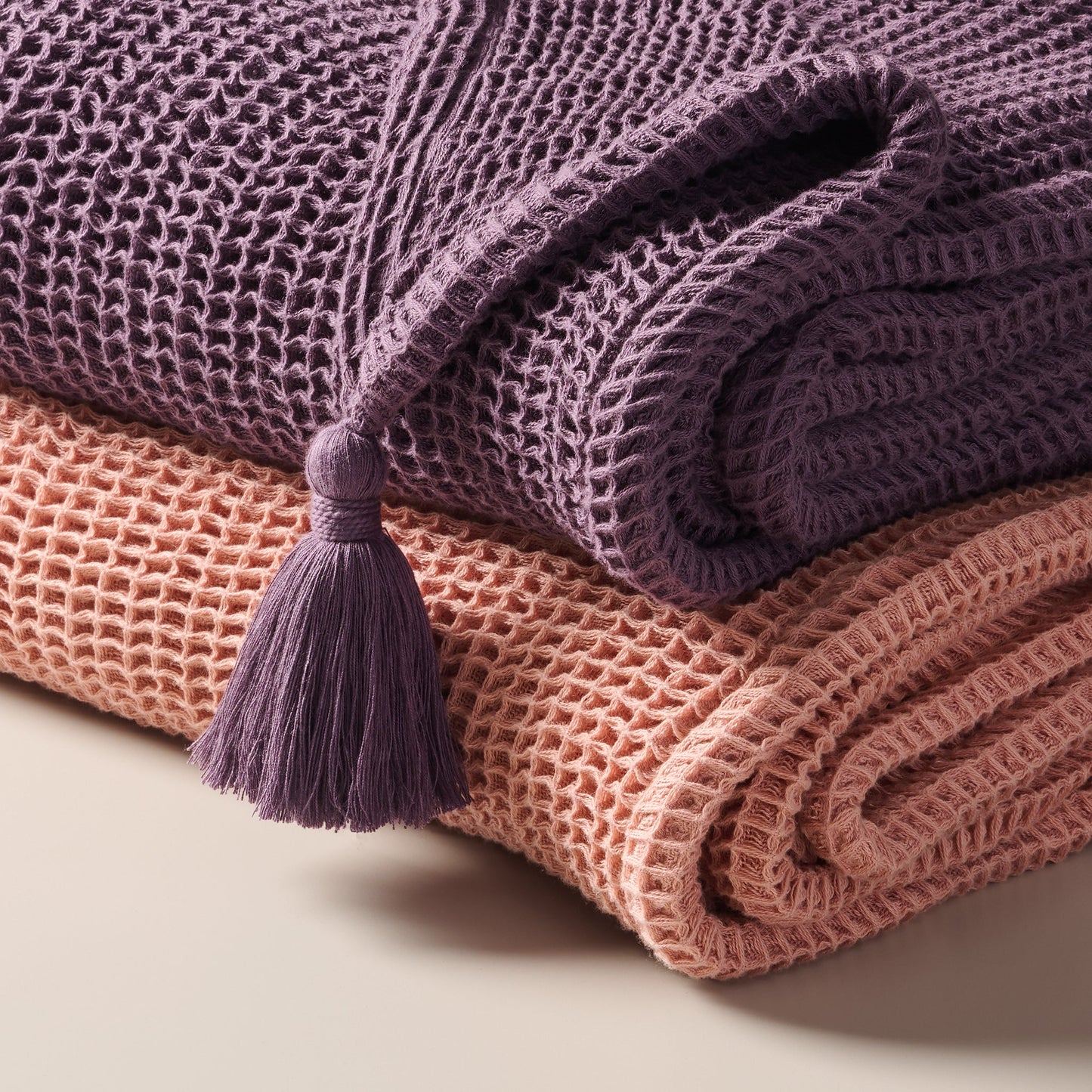 Throw Blanket | Cotton Waffle Thick Tassels | Sea Sponge