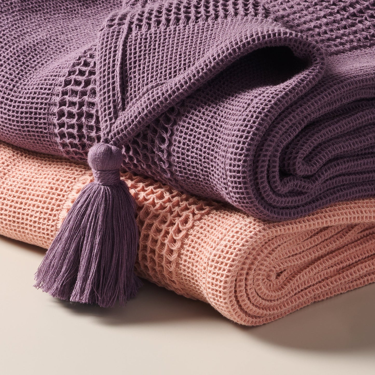 Throw Blanket | Cotton Waffle Thick Tassels
