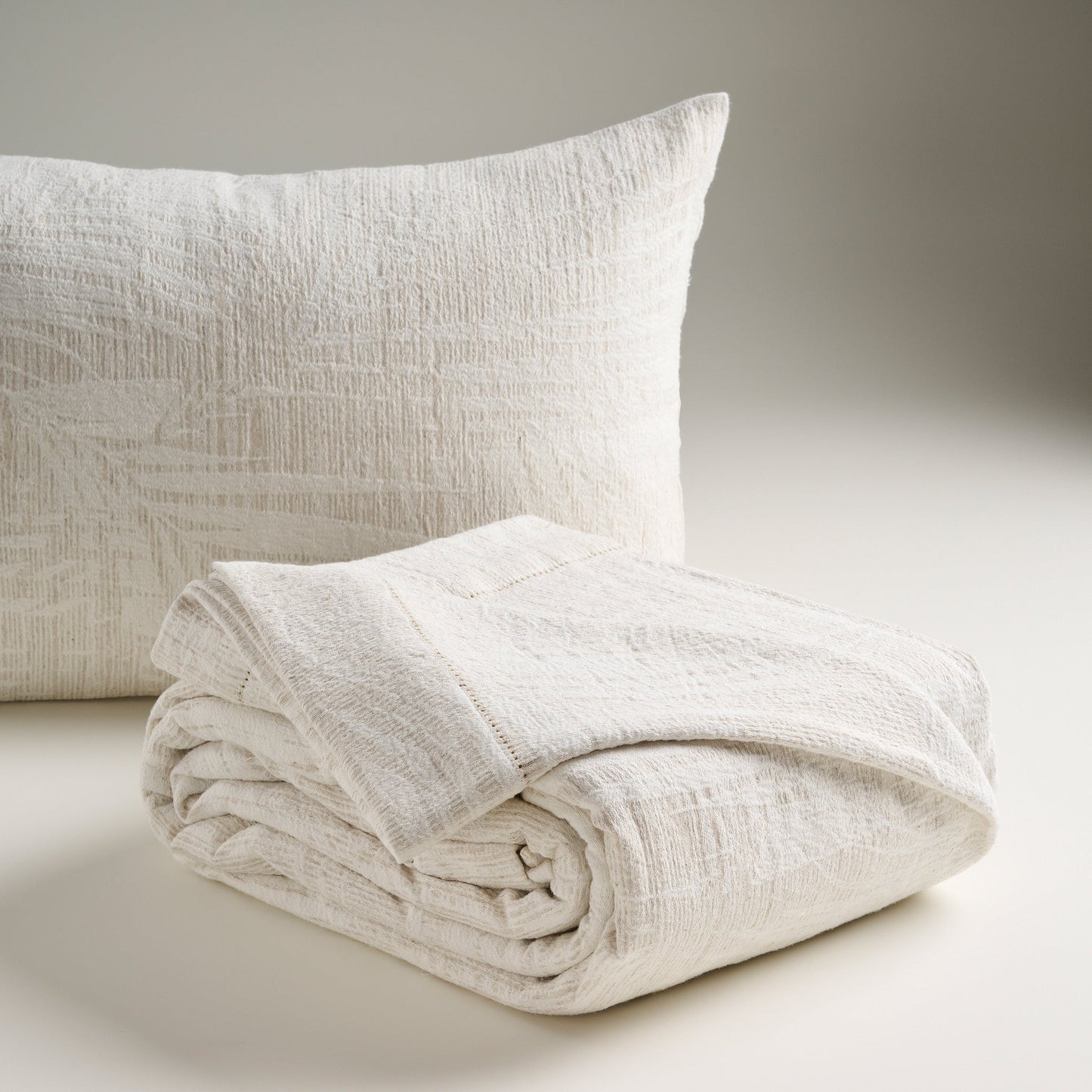 Bed Cover | Cotton Linen Jacquard Palm Shadow | King & Queen Sizes with Cushion