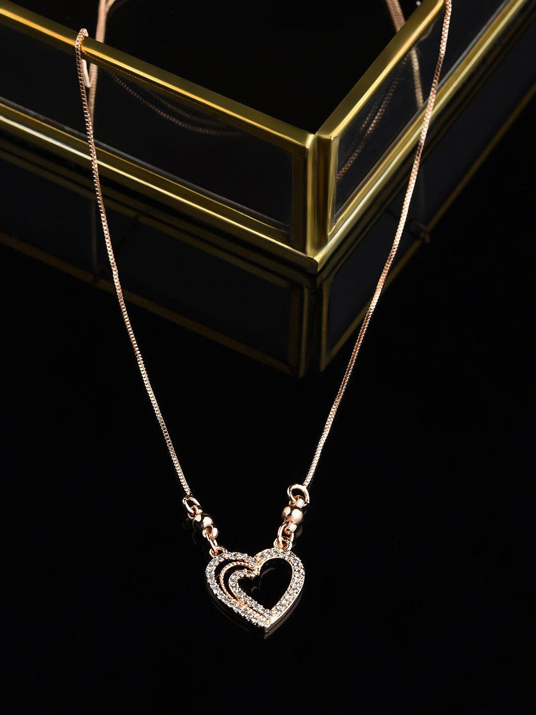 Rose Gold Plated Necklace – Brass & Cubic Zirconia – S-Hook Closure – 23.5 cm