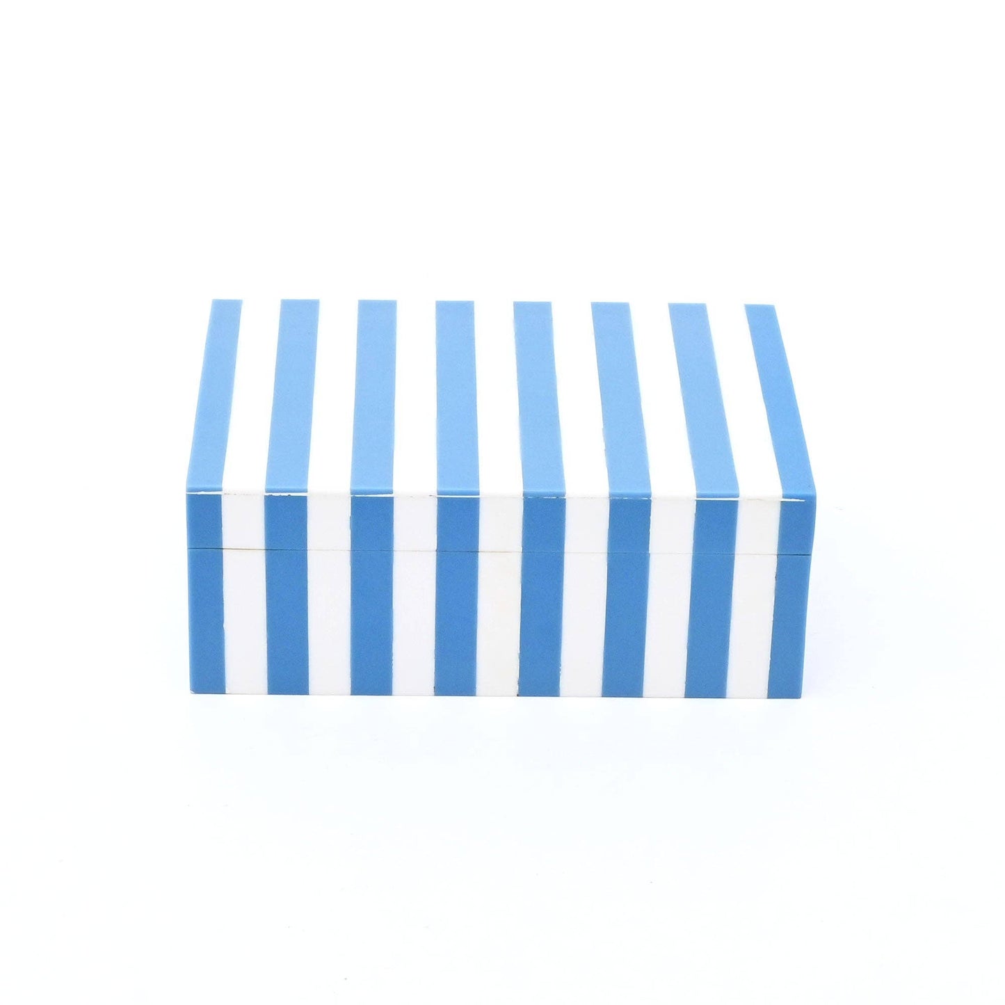 Blue Striped Resin Box Glossy MDF Storage Decor 17cm