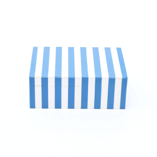 Blue Striped Resin Box Glossy MDF Storage Decor 17cm