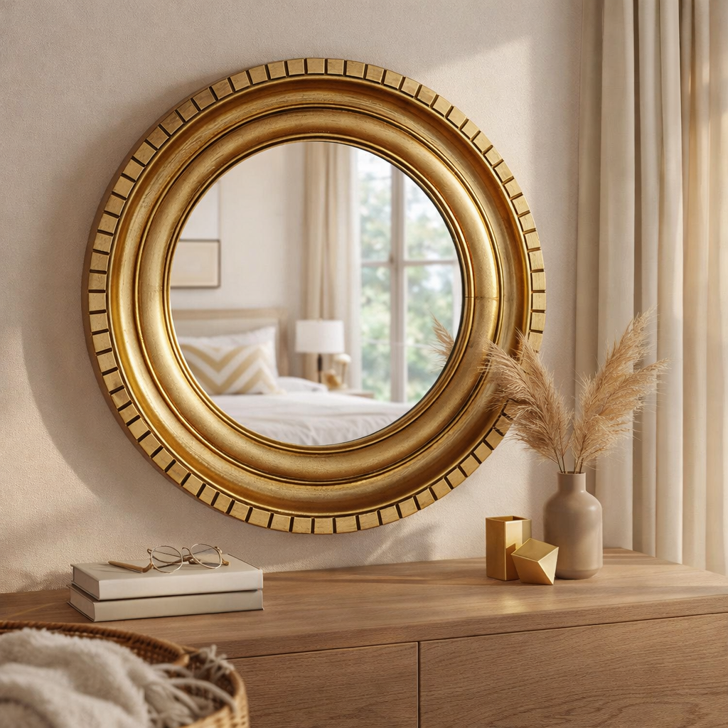 Luxury Gold Wall Mirror – Handcrafted Gold Foil Frame for Stylish Home