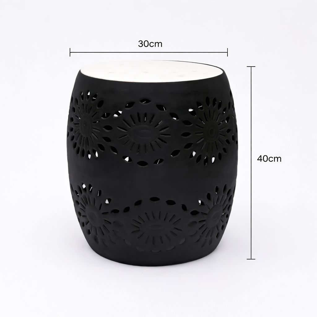 Floral Cutout Side Table with Marble Top – Elegant Accent