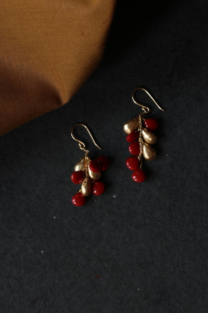 Coral Gold Chandelier Earrings