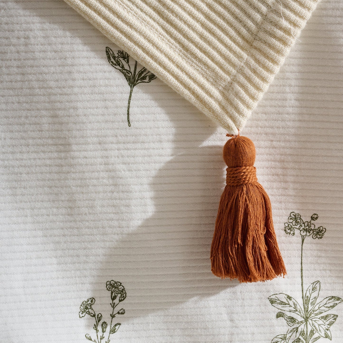 Throw Blanket | Cotton Bamboo Rib Tassels | Cream