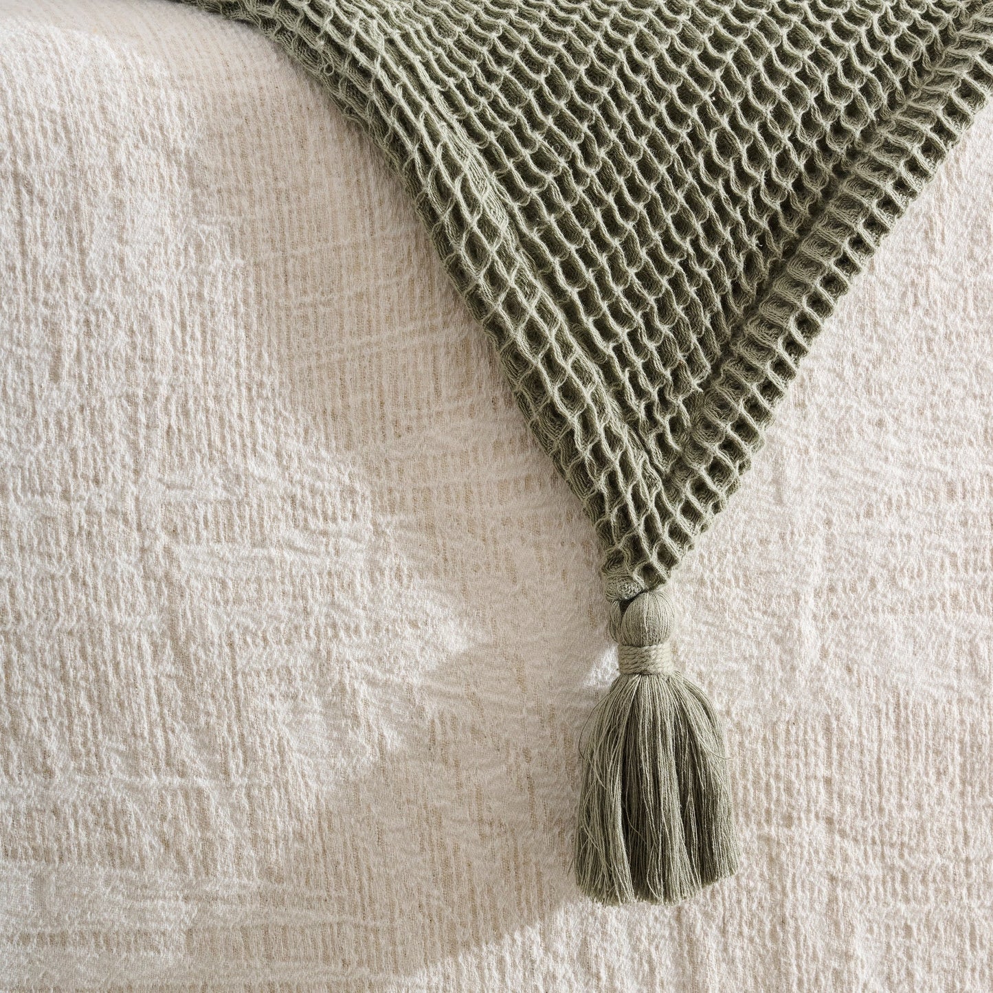 Throw Blanket | Cotton Waffle Thick Tassels | Sea Sponge
