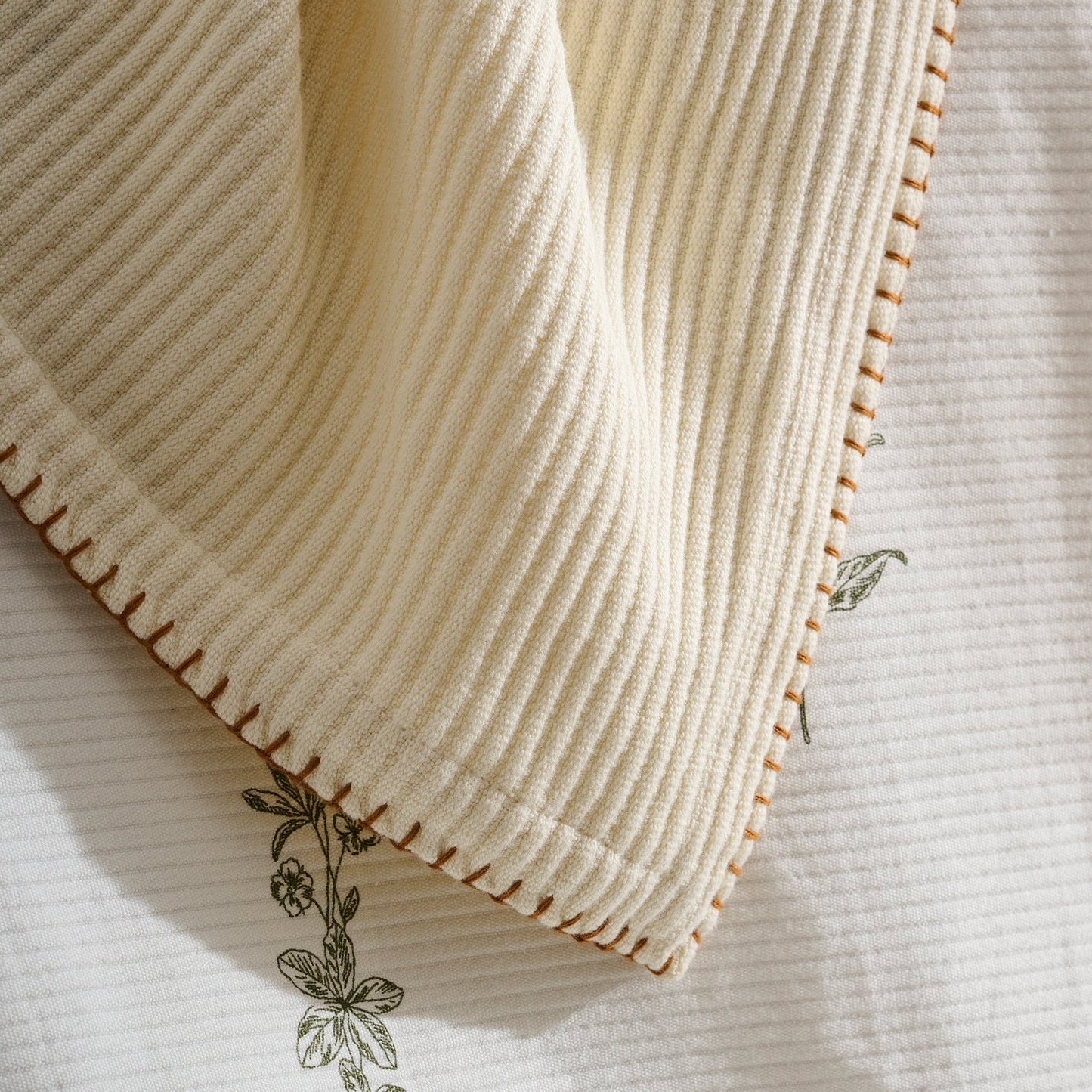 Throw Blanket | Cotton-Bamboo Whipstitch Ribbed | Cream