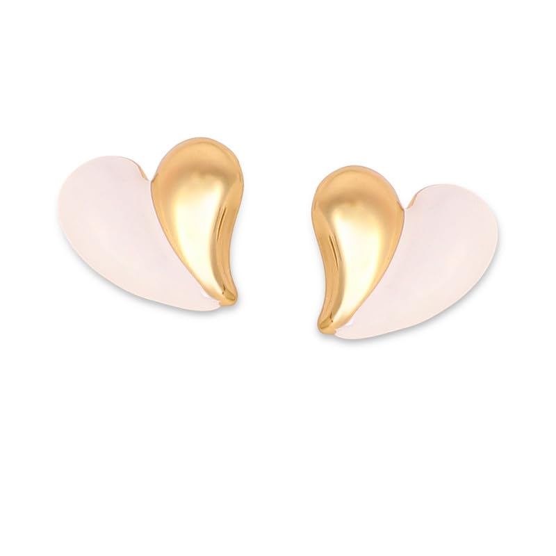 Chunky Heart Stud Earrings – Alloy – Chalk White Finish – Push Back Closure