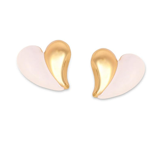 Chunky Heart Stud Earrings – Alloy – Chalk White Finish – Push Back Closure