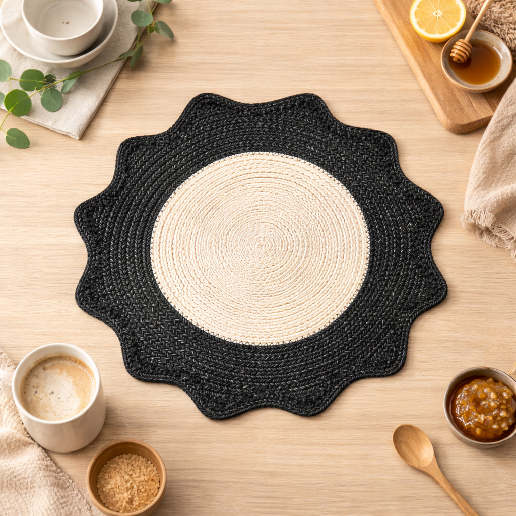 Charcoal Polyester Braided Placemat – Modern Dining Mat