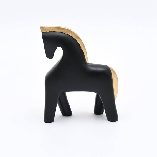 Abstract Horse Table Sculpture in Black Matte Polyresin