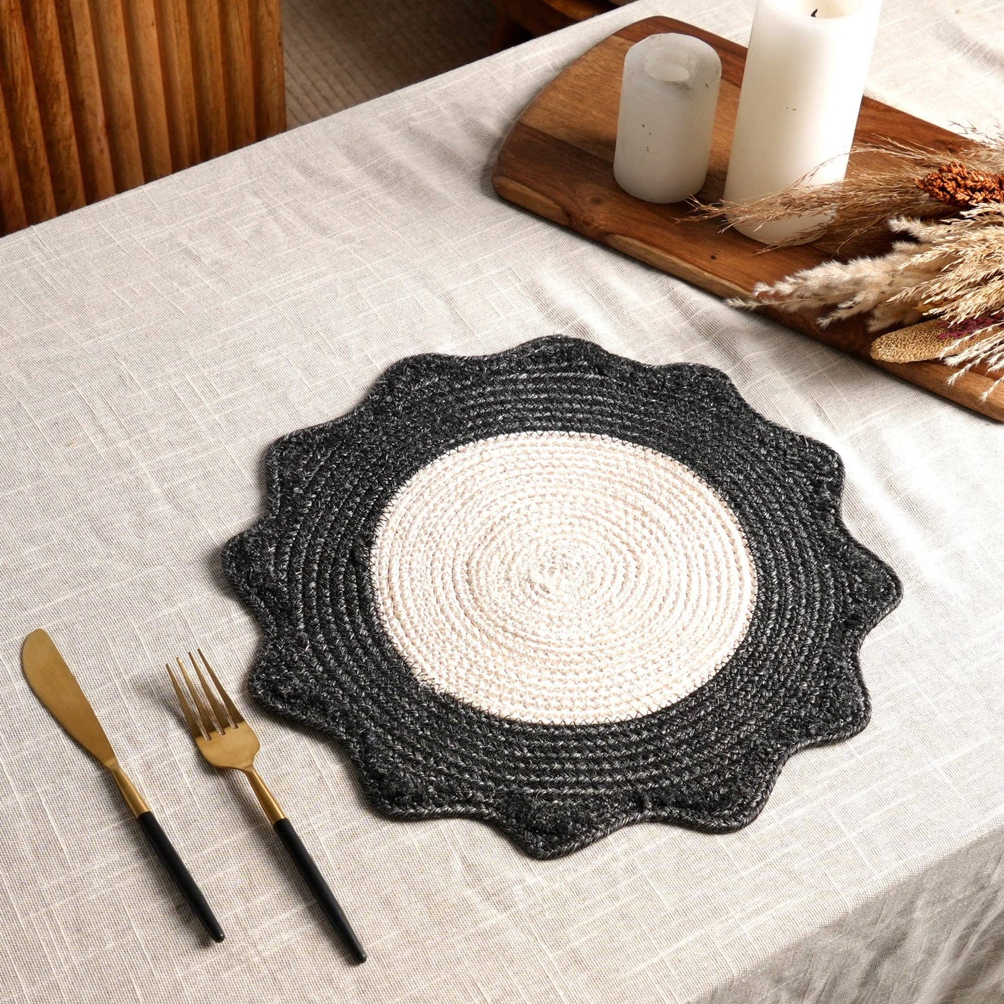 Charcoal Polyester Braided Placemat – Modern Dining Mat