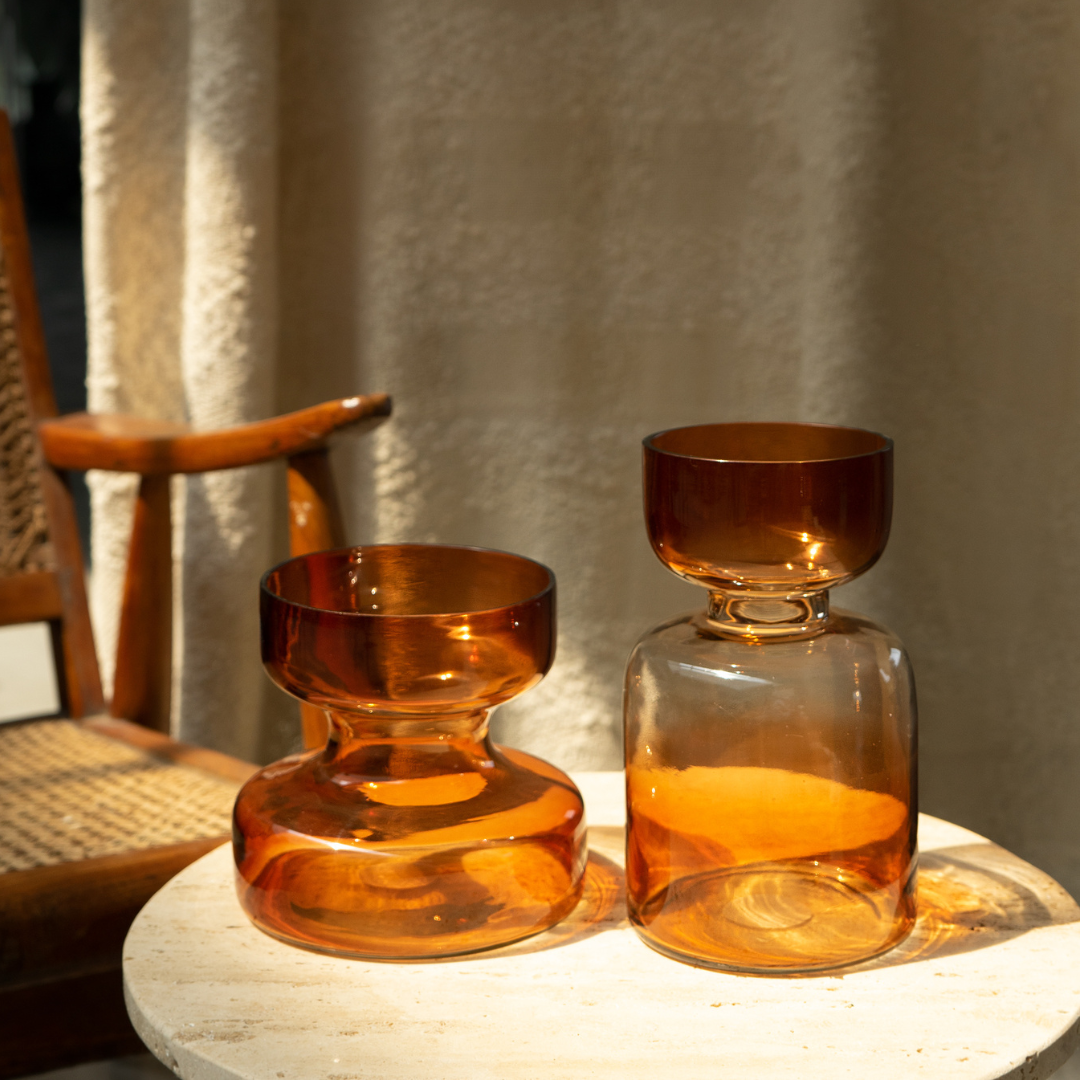 Handblown Tinted Glass Vase - Haze Brown, Largemouth, Two Sizes