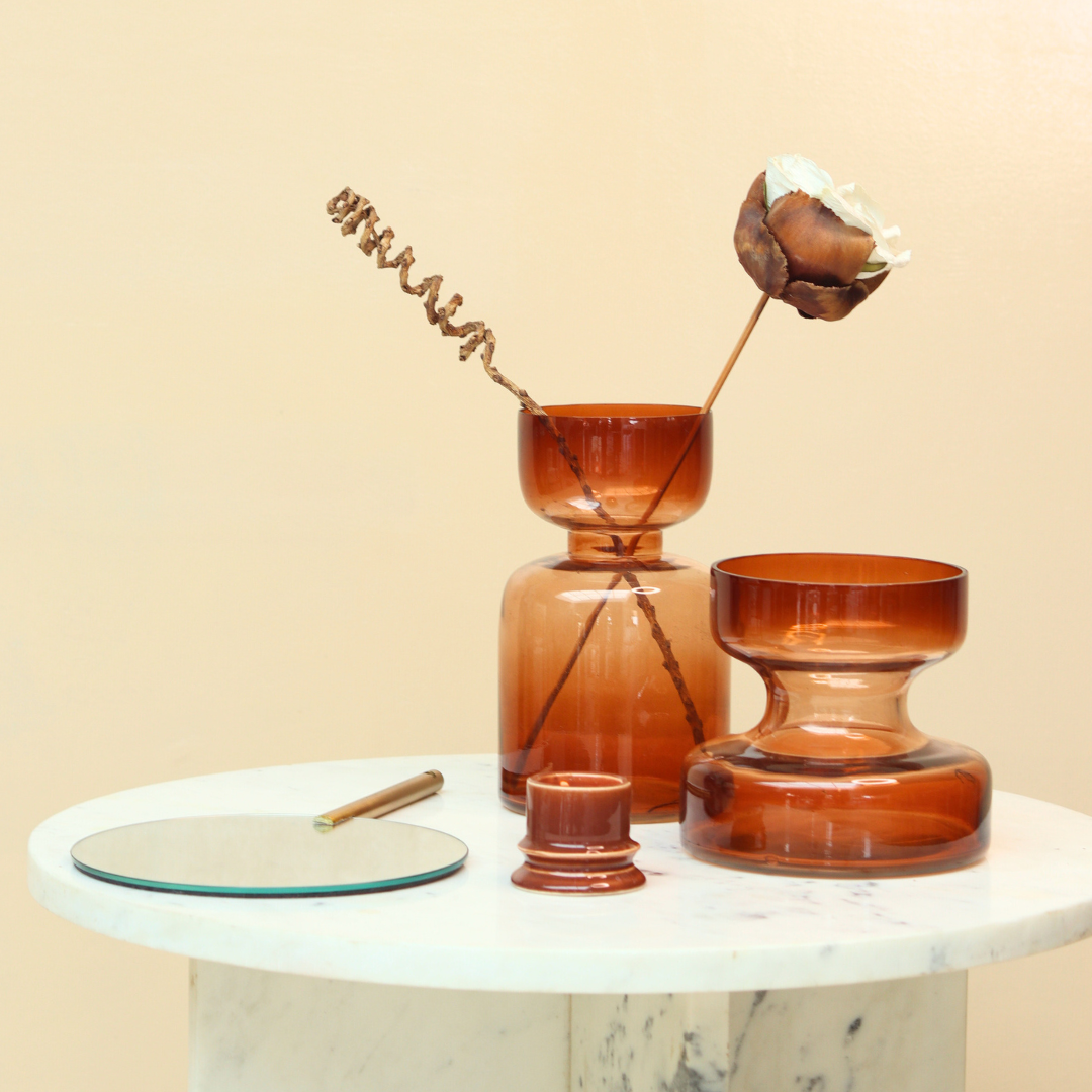 Handblown Tinted Glass Vase - Haze Brown, Largemouth, Two Sizes