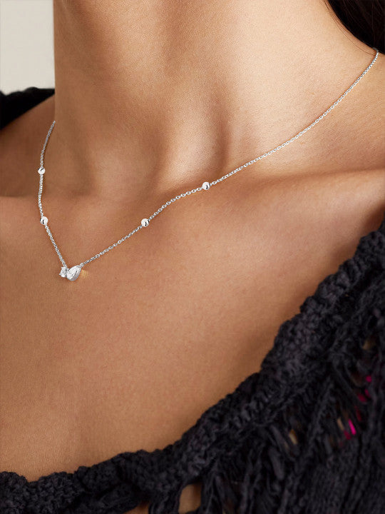 Crystal Embellished Necklace – Fashion Accessory – Silver-Plated Brass – Single Unit