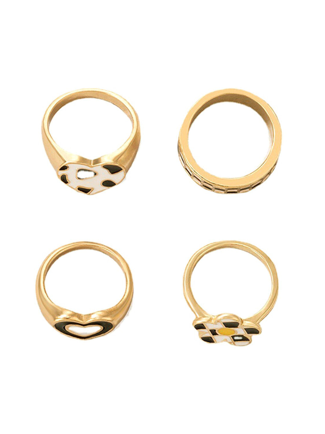 Gold-Plated Finger Ring Set – Fashion Rings – Two-Tone Gold & Black – Pack of 4