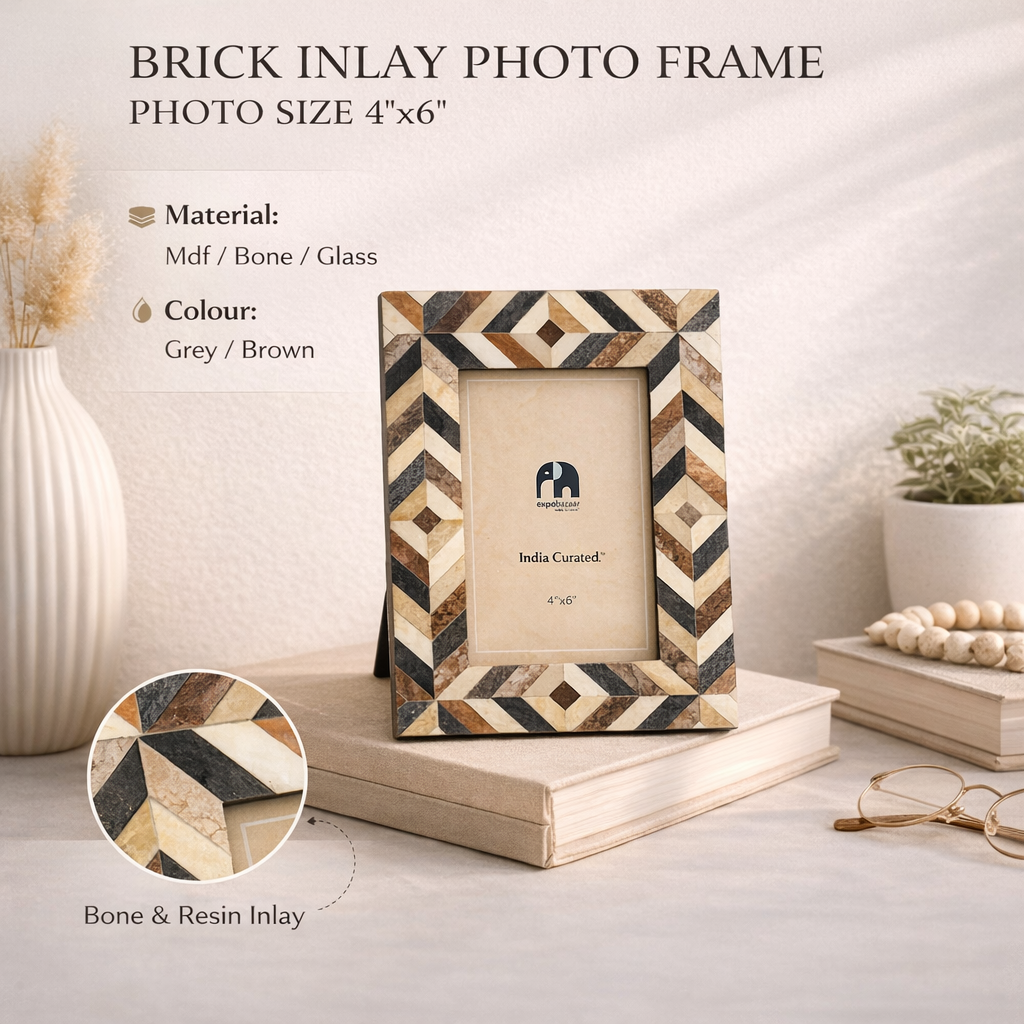 Rectangular Inlay Photo Frame – Brown & Grey Brick Pattern