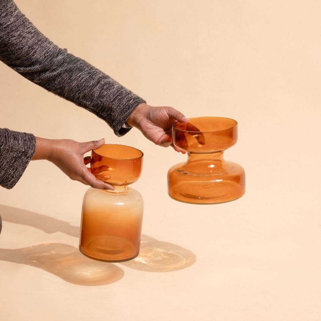Handblown Tinted Glass Vase - Haze Brown, Largemouth, Two Sizes