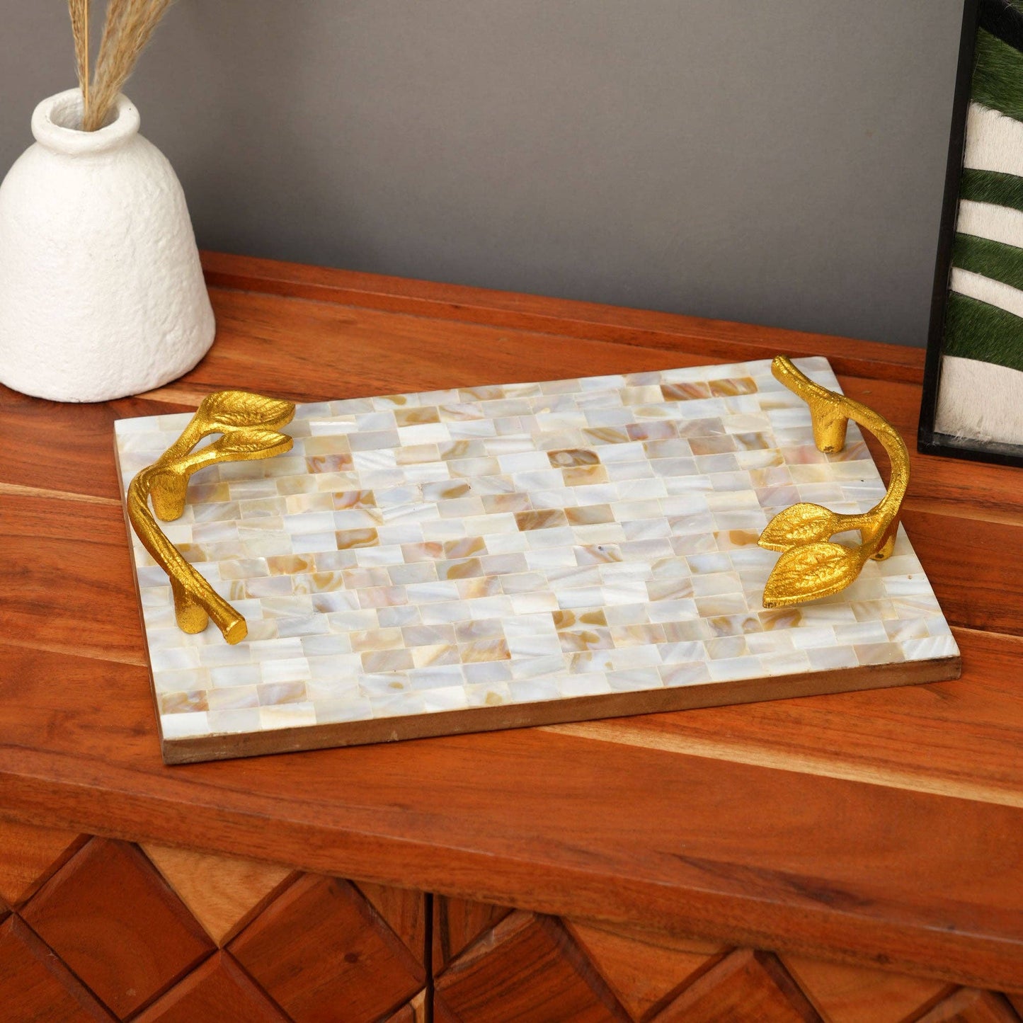 Mother of Pearl Resin Decorative Tray - Luxury Serving Tray