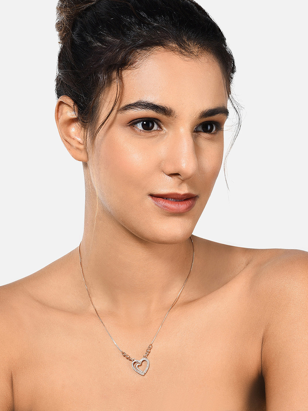 Rose Gold Plated Necklace – Brass & Cubic Zirconia – S-Hook Closure – 23.5 cm