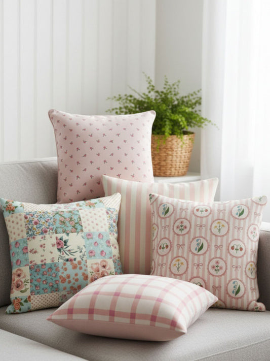 Set of 5 - Decorative Pillow Cover – Home Textiles – Cotton, Versatile Patterns – 16x16 Inch