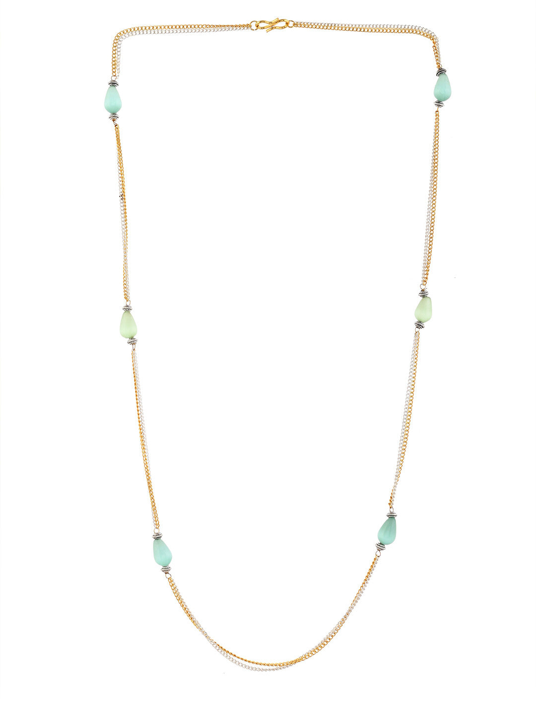 Artificial Beads Necklace – Silver-plated Brass – Green Link Design – 35cm