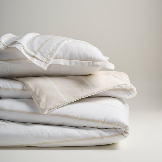 Comforter | Cotton Bamboo Chambray | Sand Stripe Double & Single Size  | With 2 Pillow Shams