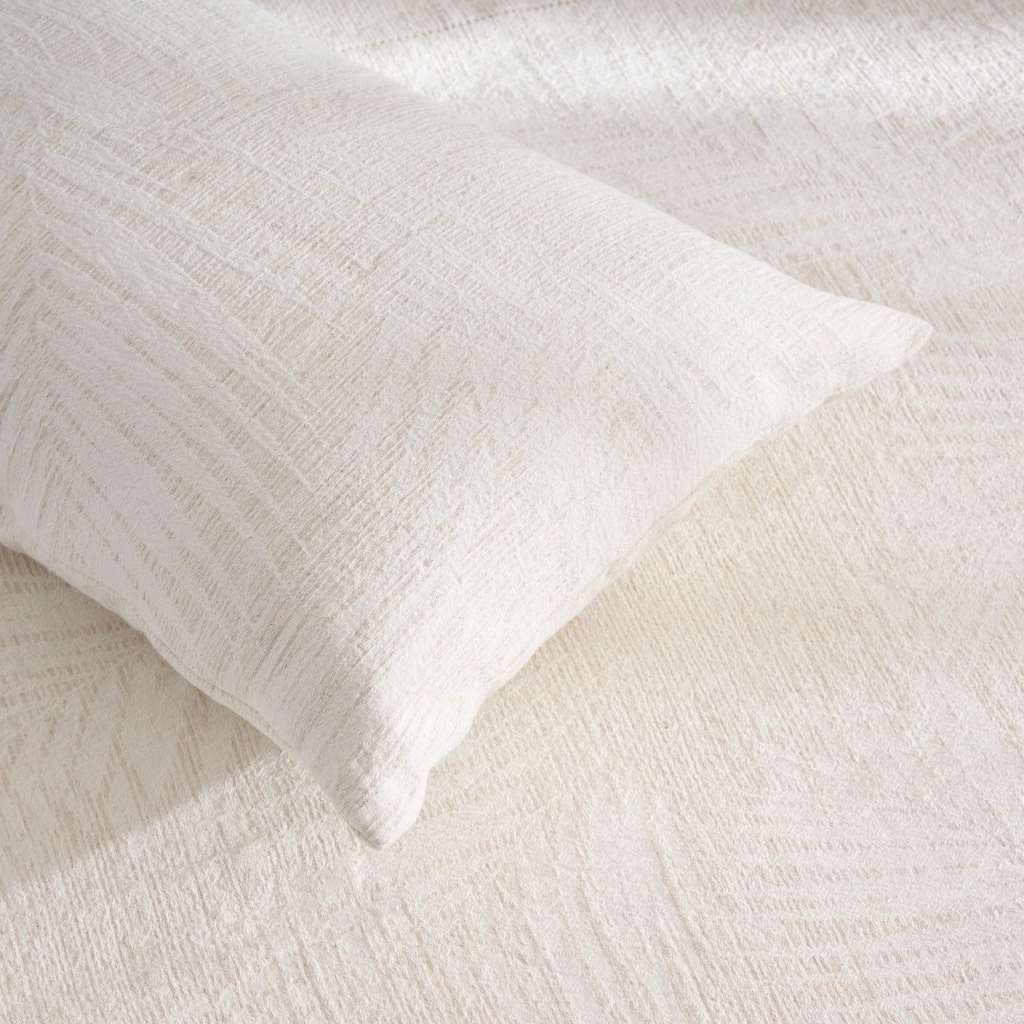 Bed Cover | Cotton Linen Jacquard Palm Shadow | King & Queen Sizes with Cushion