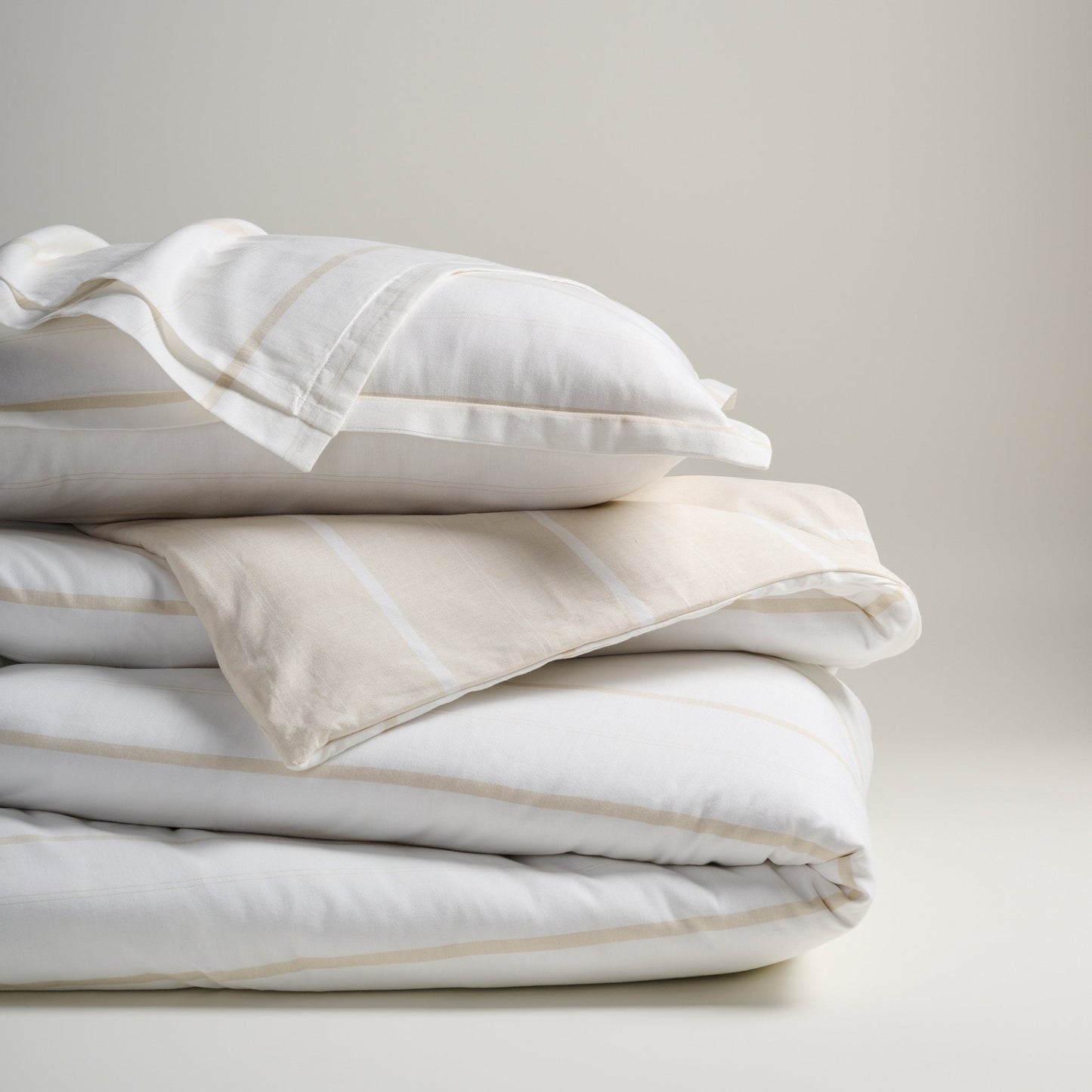Duvet Cover | Cotton Bamboo Chambray | Sand Stripe, Double & Single Size | With 2 Pillow Shams