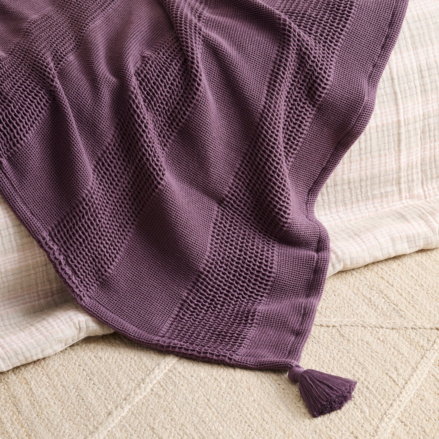 Throw Blanket | Cotton Waffle Thick Tassels