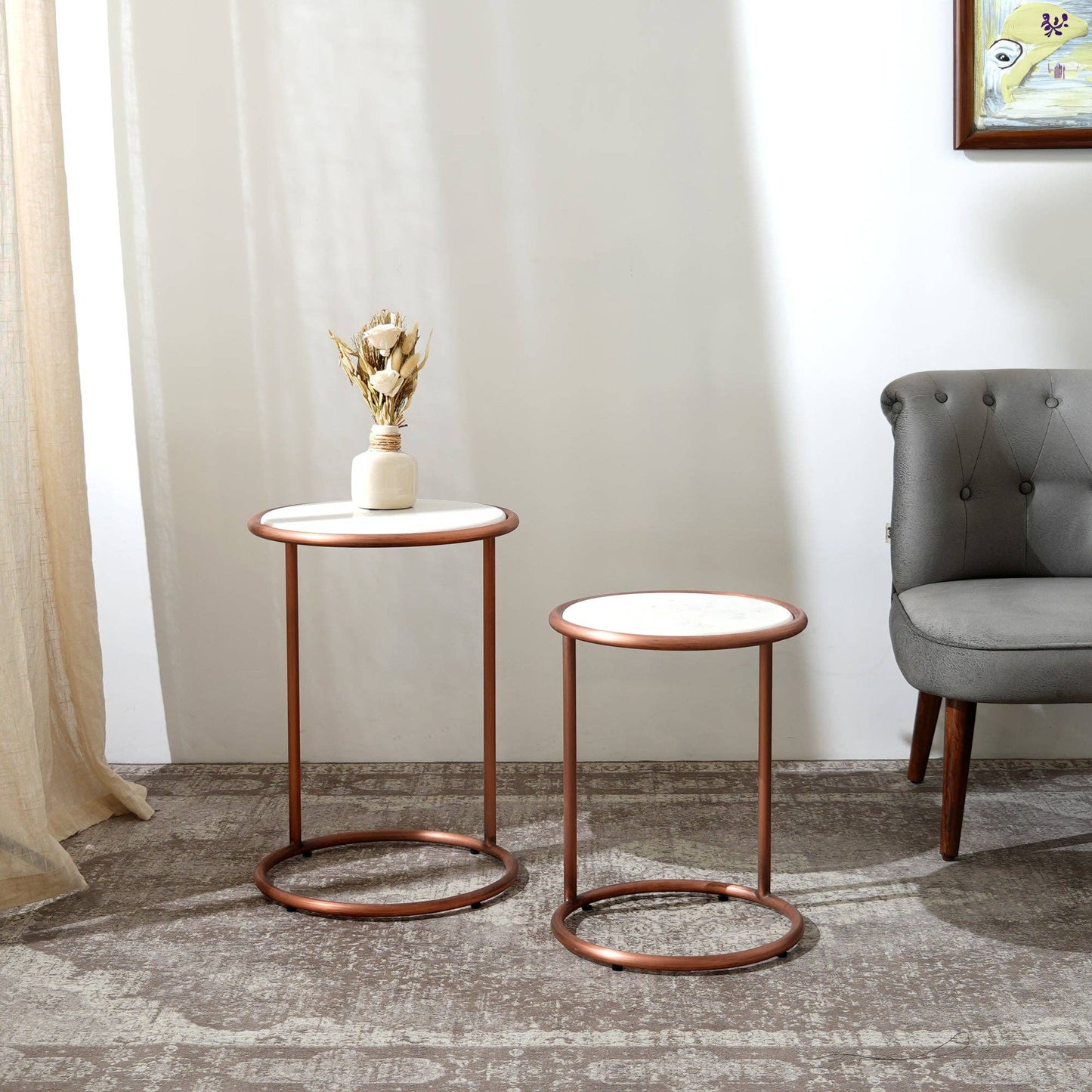 Copper & Marble C-Shape Nesting Tables – Set of 2 Side Table