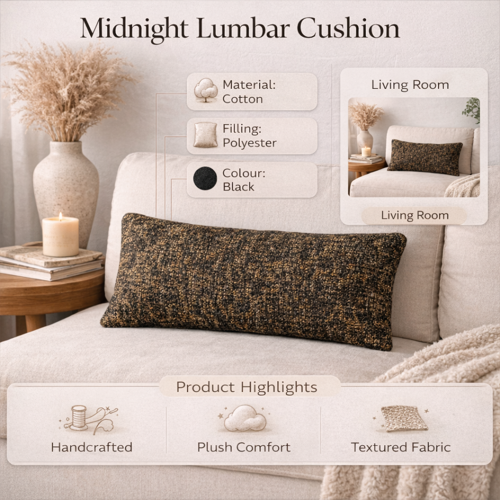 Black Cotton Lumbar Cushion – Support Pillow