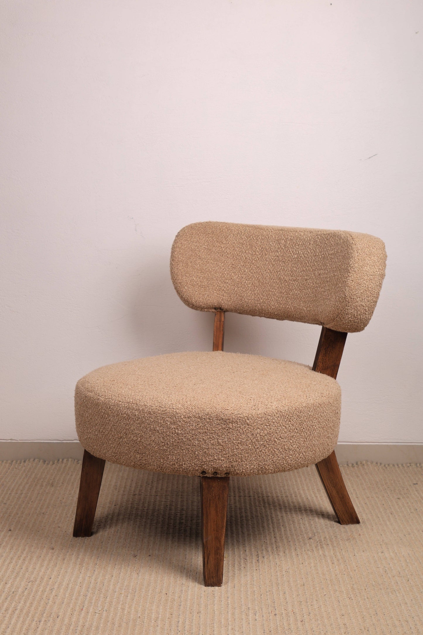 Beige Upholstered Accent Chair with Wood Legs