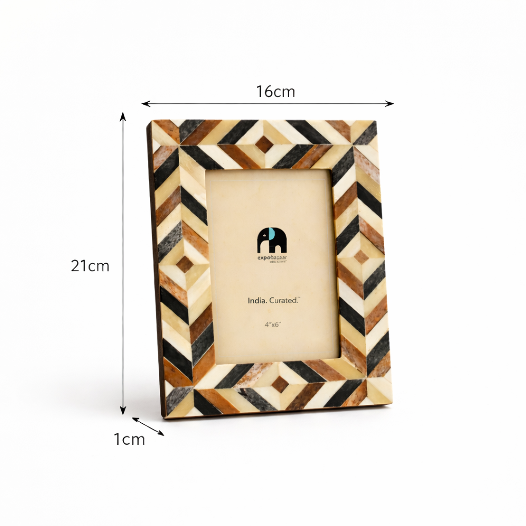 Rectangular Inlay Photo Frame – Brown & Grey Brick Pattern