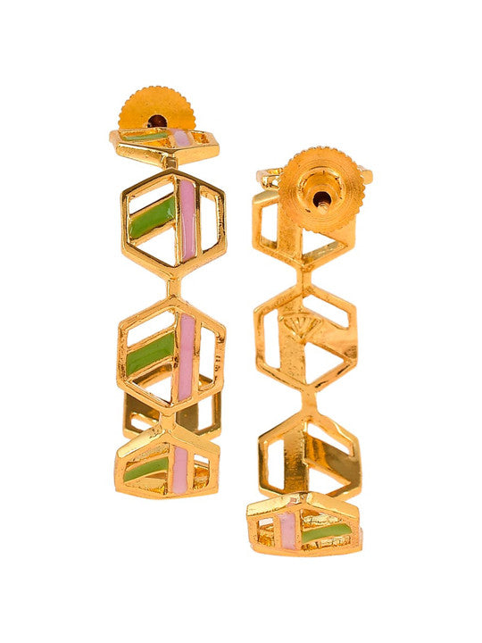 Geometric Half Hoop Earrings – Gold Plated Finish – Secure Post Back Pair