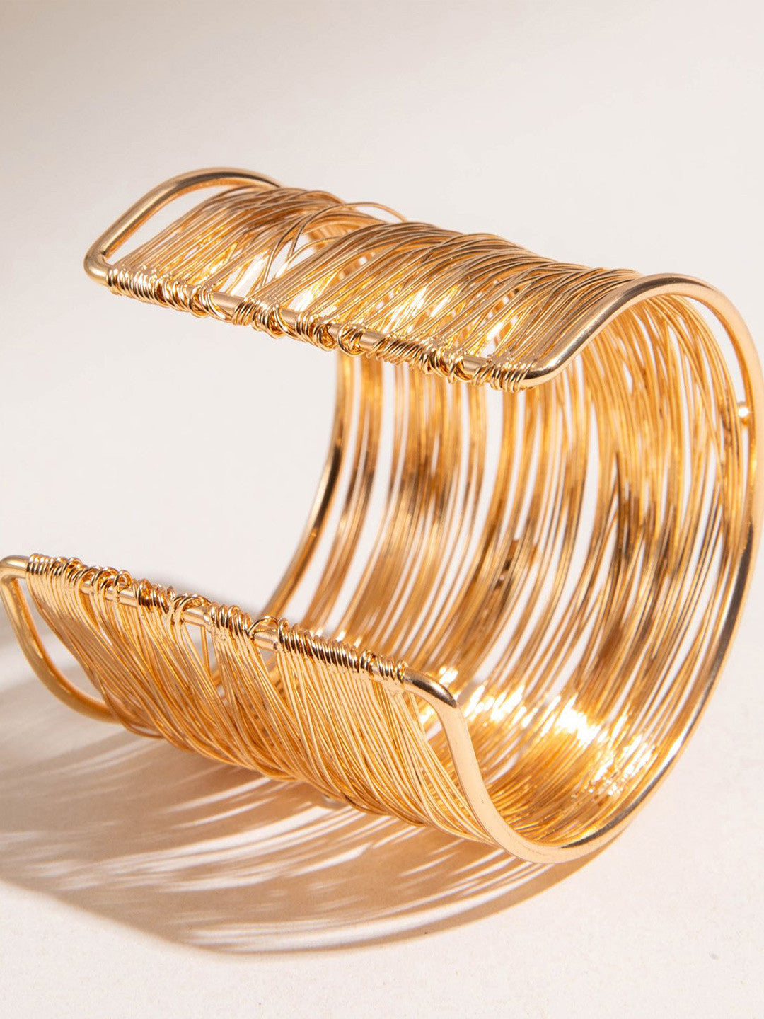 Gold-Plated Crystals Studded Cuff Bracelet – Fashion Accessory – Gold-Toned Metal – 6 CM Diameter
