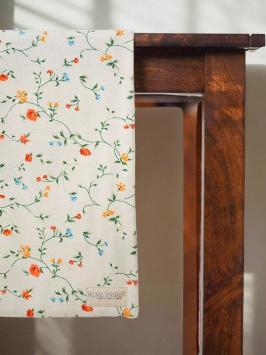 Floral Print Table Runner – Cotton-Linen Blend – Slip-Resistant Backing – Single Unit