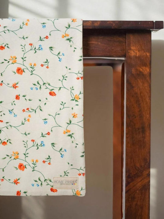 Floral Print Table Runner – Cotton-Linen Blend – Slip-Resistant Backing – Single Unit
