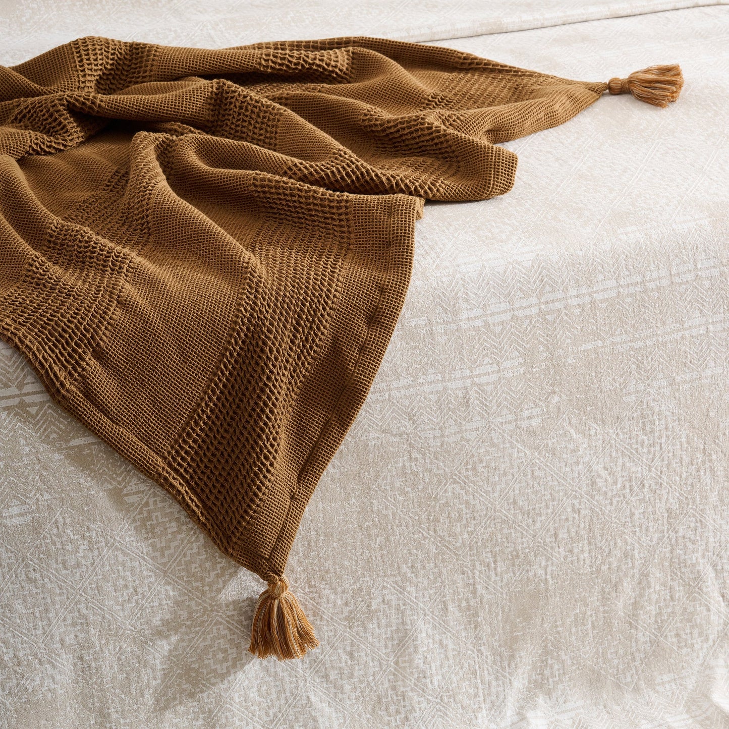 Throw Blanket | Cotton Waffle Thick Tassels