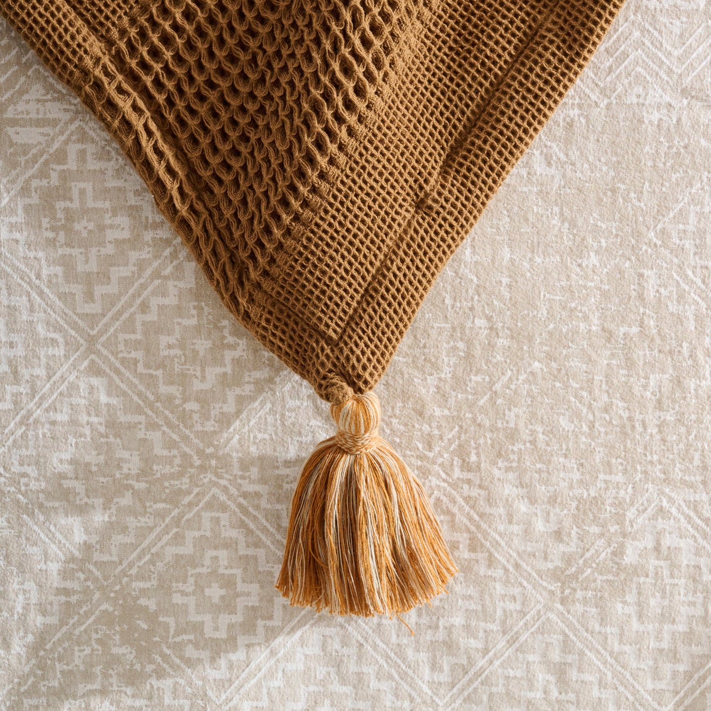 Throw Blanket | Cotton Waffle Thick Tassels