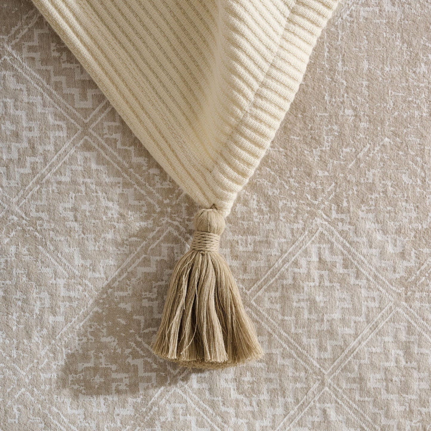 Throw Blanket | Cotton Bamboo Rib Tassels | Cream